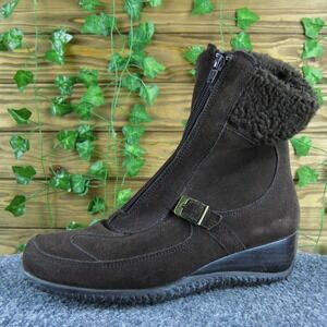 Sudini Women 8.5 Brown Suede Shearling Lined Wedge Boots Zip Up Cozy Winter‎